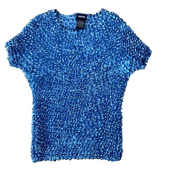 VTG 90s Y2K Xhilaration Popcorn Crinkle Stretch Top One Size Blue 285A - Picture 1 of 8